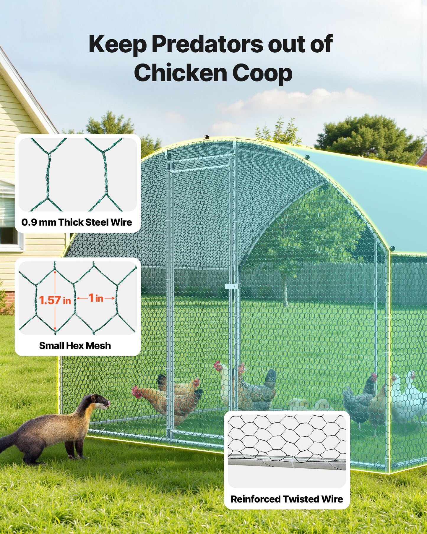 Large Galvanized Metal Chicken Coop with Cover 9.8x6.5ft Walk-In Poultry Pen
