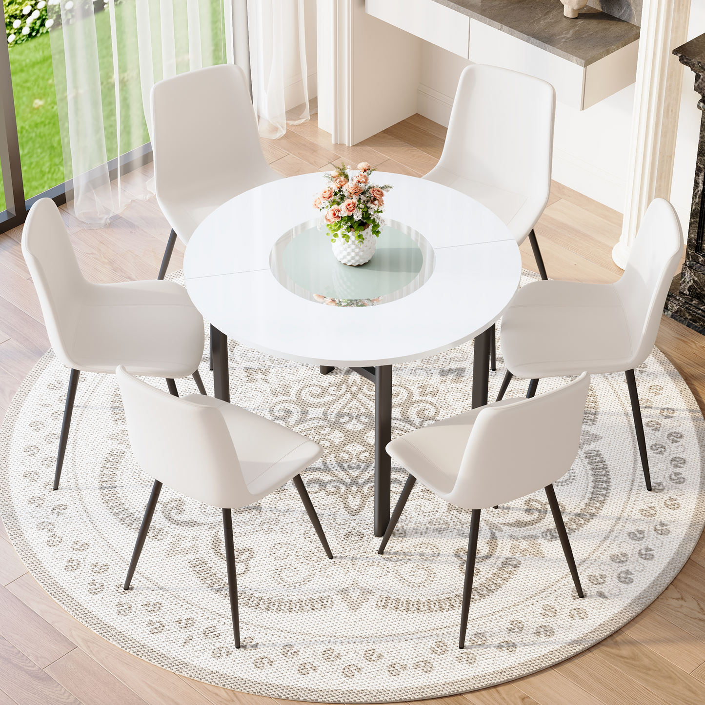 Table And Chair Set.42 Inch Modern Minimalist White Desktop Round
