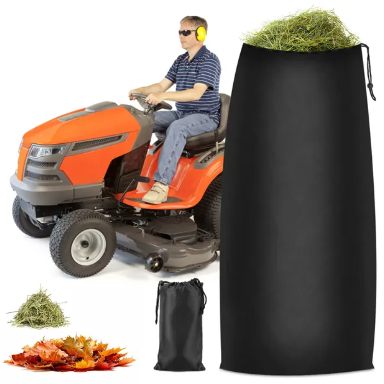 Black Lawn Tractor Leaf Bag 54 Cubic Feet Garden Waste Collector with Drawstring
