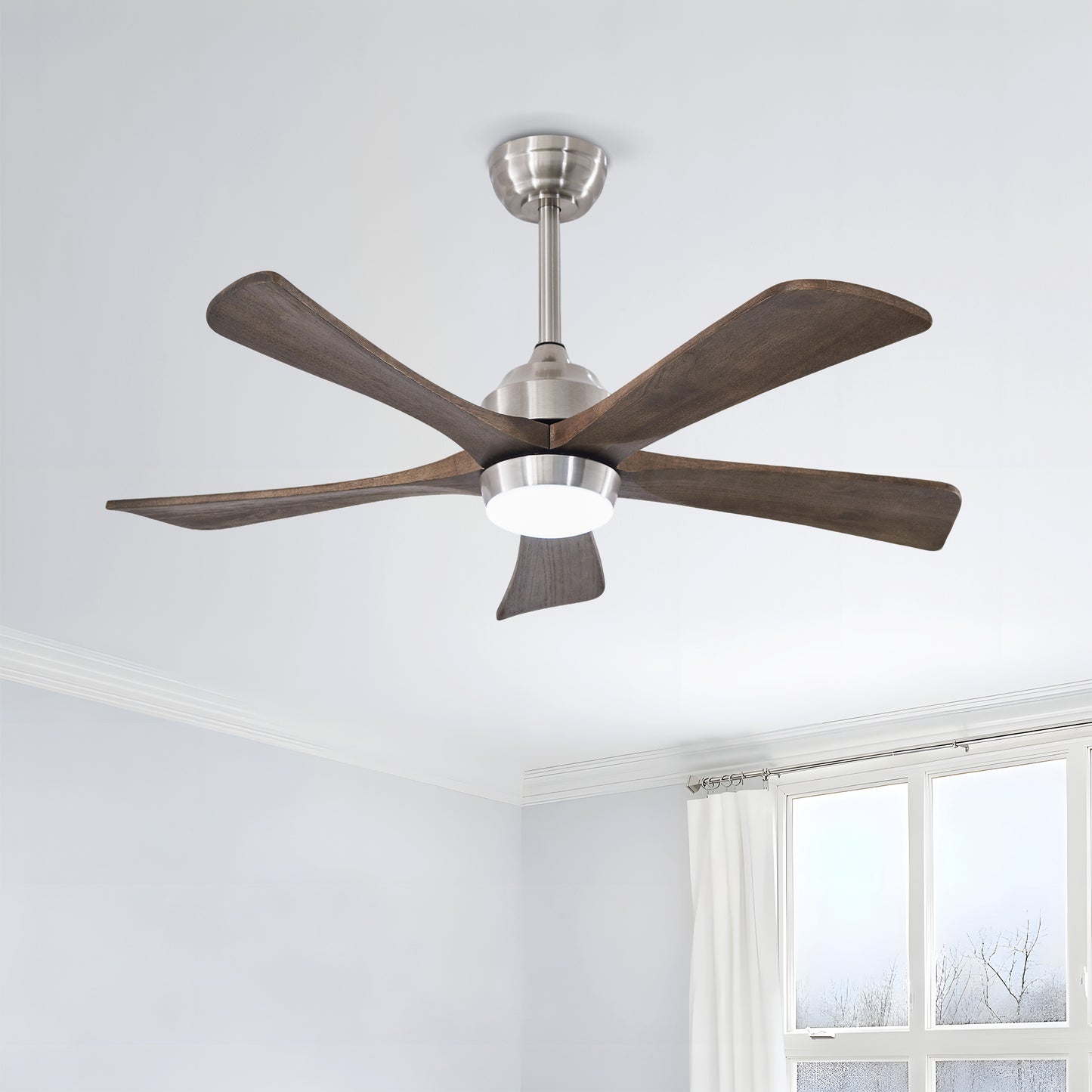 42" Solid Wood Blade Ceiling Fan with Lights & Remote Control - Nickel