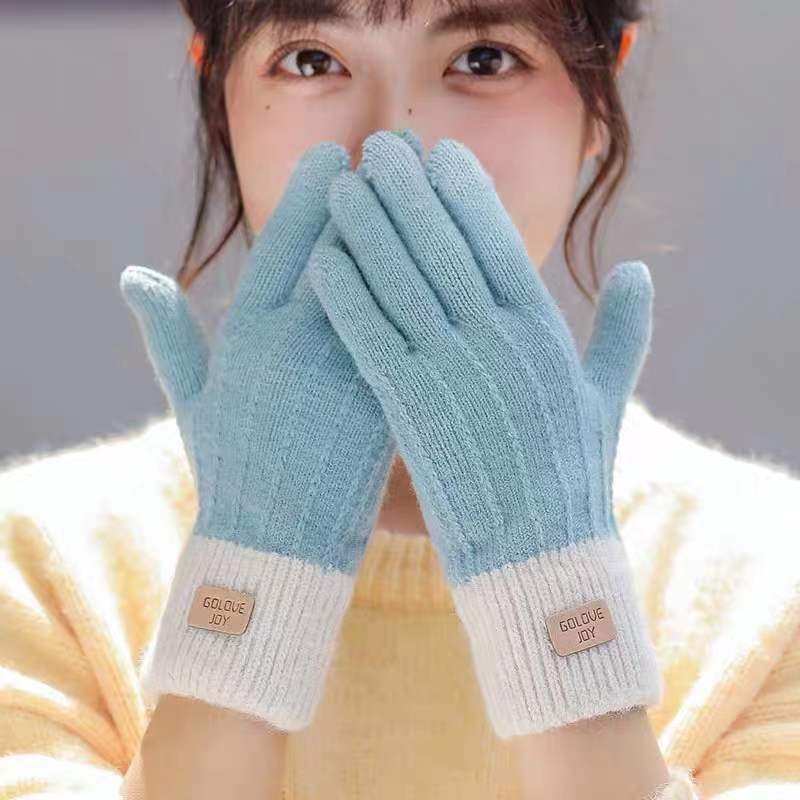Warm Winter Mittens - Striped Embroidered Cycling Gloves
