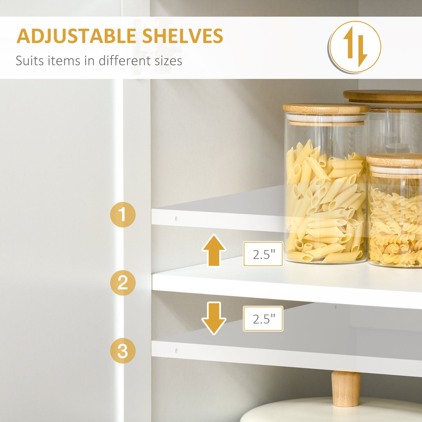 67" Buffet with Hutch, Modern Kitchen Pantry, Freestanding Storage