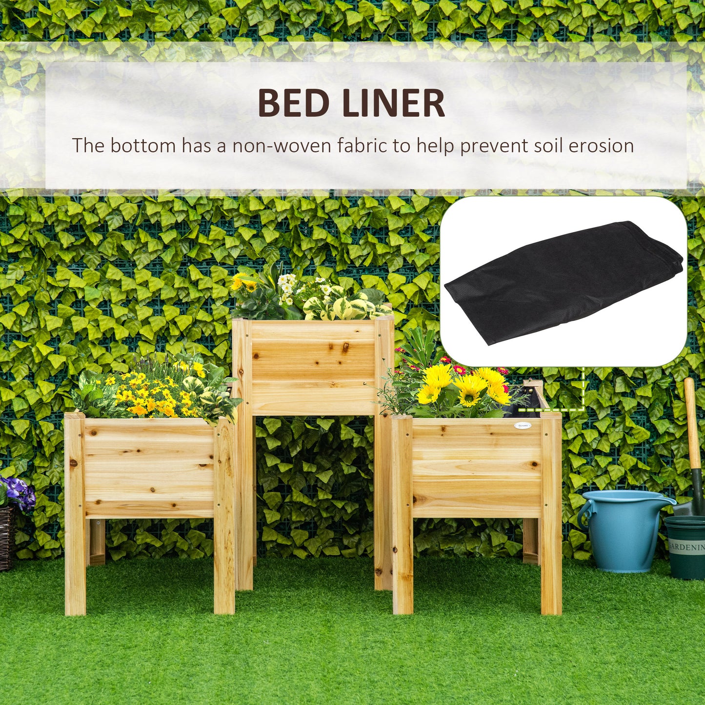 Raised Garden Bed Set of 3 - Wooden Elevated Planter Boxes for Vegetable, Herb & Flower Gardening