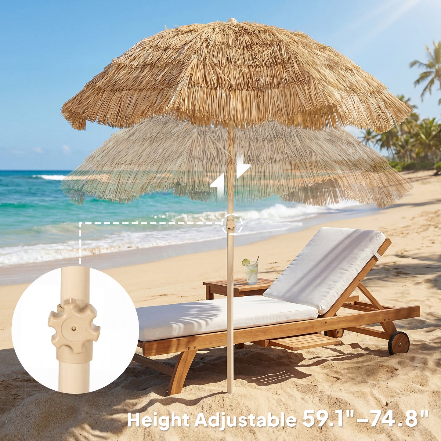 72.8" Outdoor Tiki Umbrella with Carry Bag - Khaki