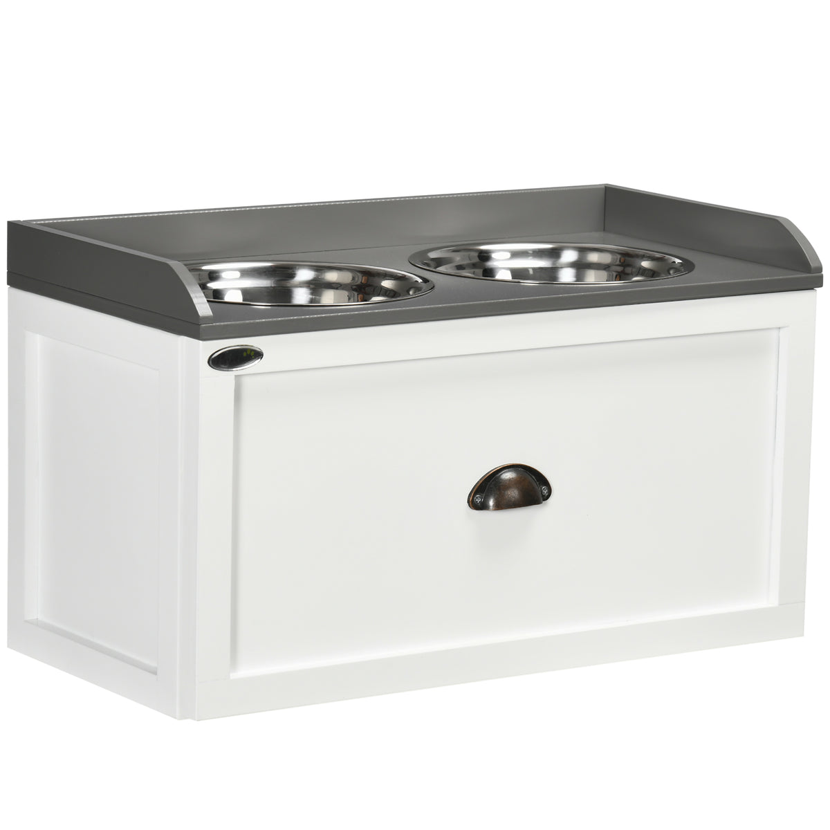 Elevated Dog Food Station with Storage and Stainless Steel Bowls - Large Dogs White