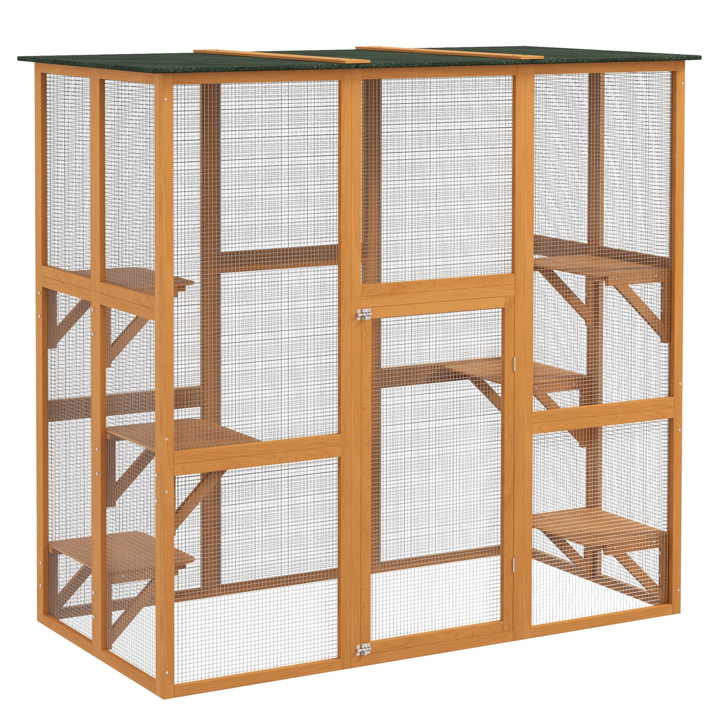 Outdoor Wooden Cat House with Large Interior, 6 Ledges & Weatherproof Roof