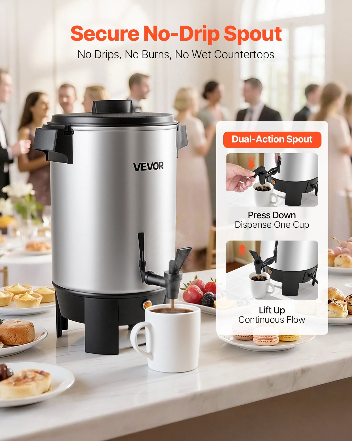 Commercial Coffee Urn 30 Cup, 152oz Hot Beverage Dispenser with Dripless Faucet, Quick Brewing
