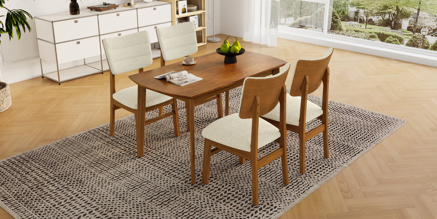 Farmhouse Dining Table Set for 4 with Upholstered Chairs - Brown & Beige