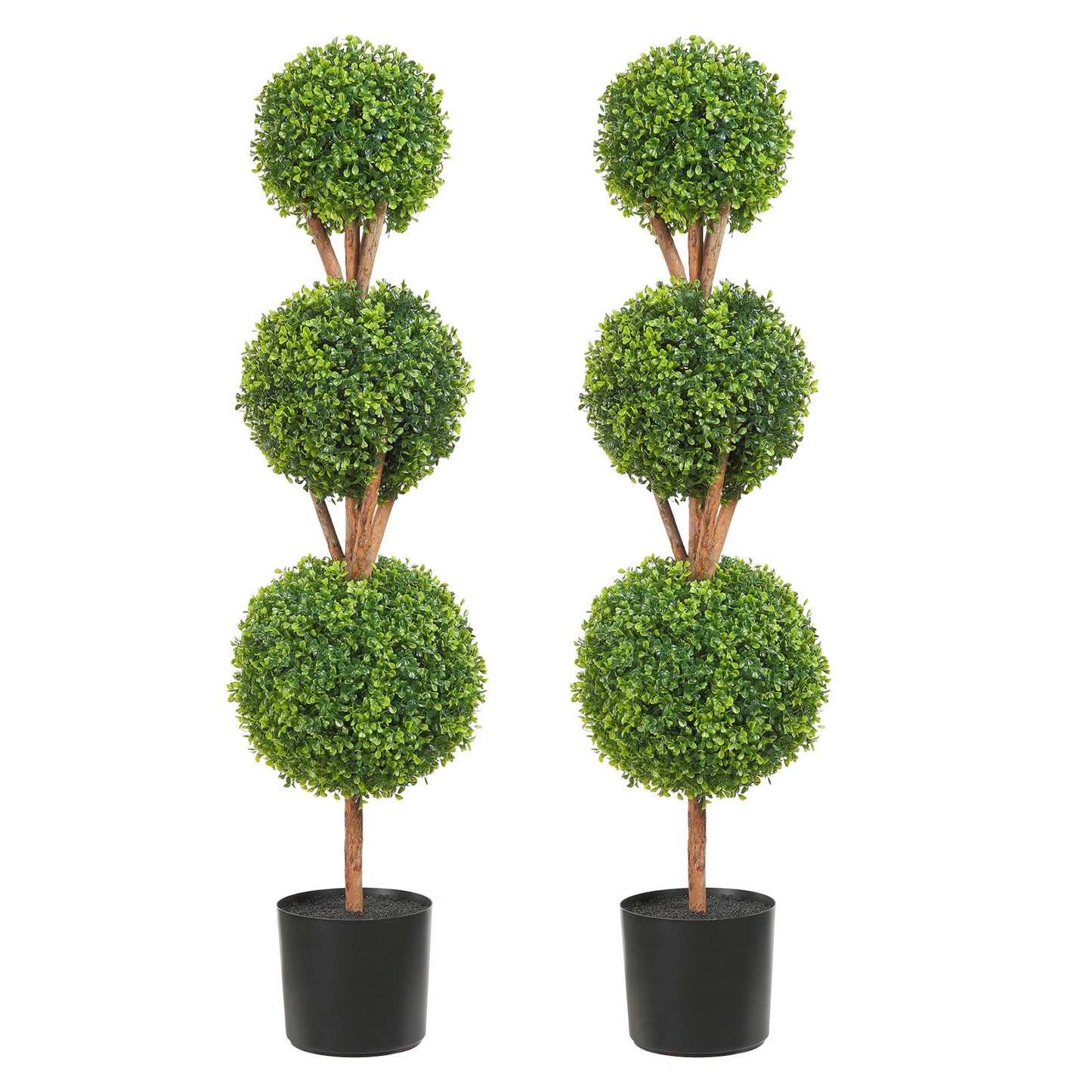 Artificial Topiary Trees Set - 48 Inch Faux Green Ball-Shaped Plants with Planters, Indoor & Outdoor Decor