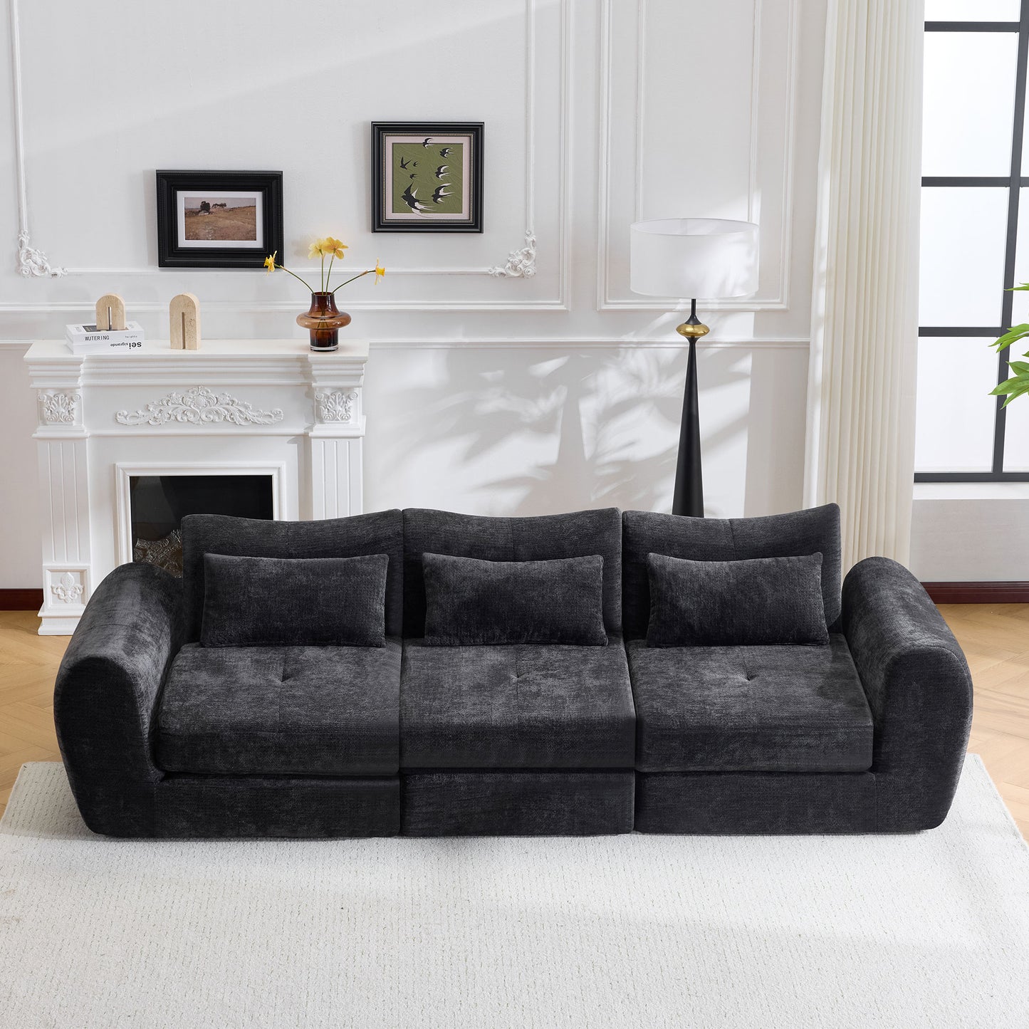 Modular Cloud Sofa Bed - Convertible Sectional Cushioned Sofa - Black