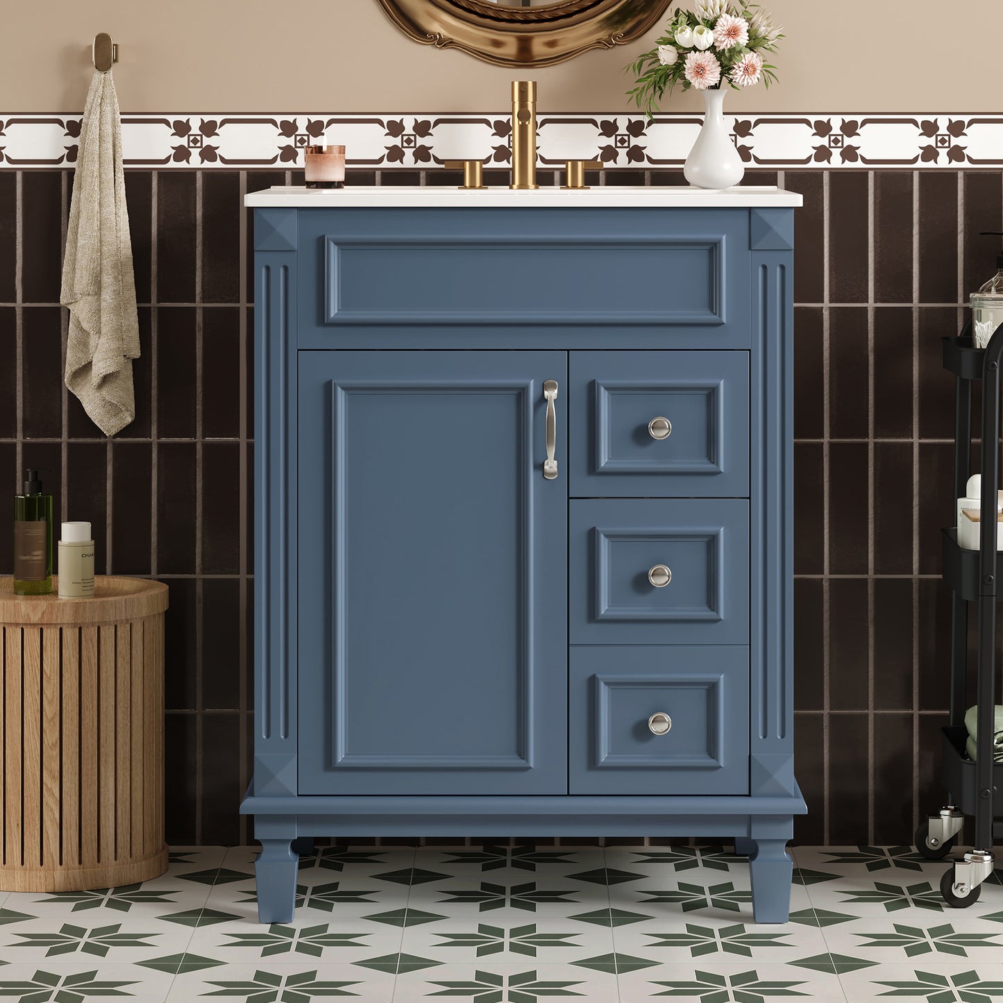 24 Bathroom Vanity With Ceramic Sink, Small Sink Cabinet, Modern