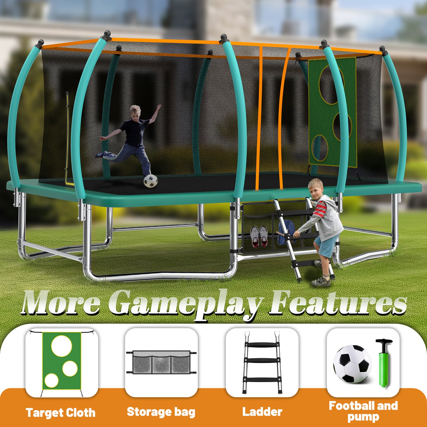 8x14FT Outdoor Trampoline for Kids & Adults - Green