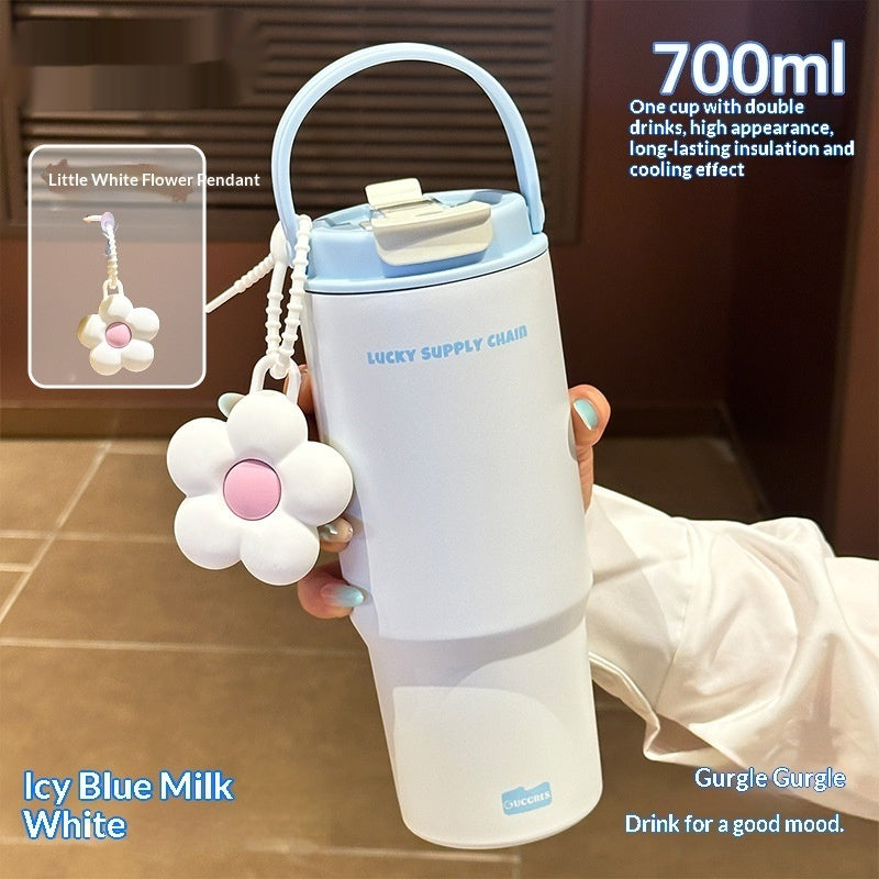 Large Capacity Stainless Steel Water Bottle with Straw - 700ml, Insulated, Durable