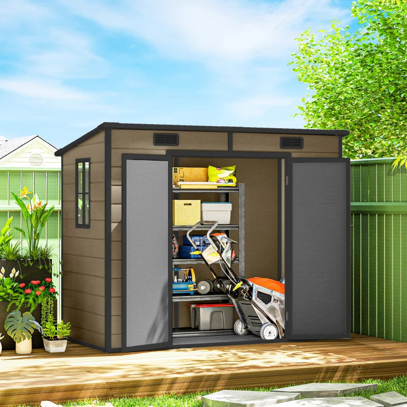 8' x 4' Plastic Outdoor Storage Shed with Floor, Window, Lockable Doors