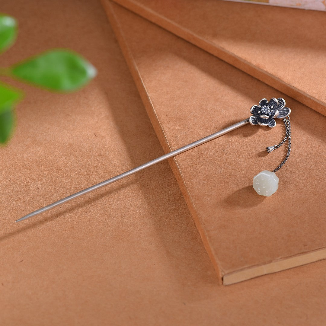 Hetian Jade S925 Silver Hairpin with Enamel – Multiple Styles