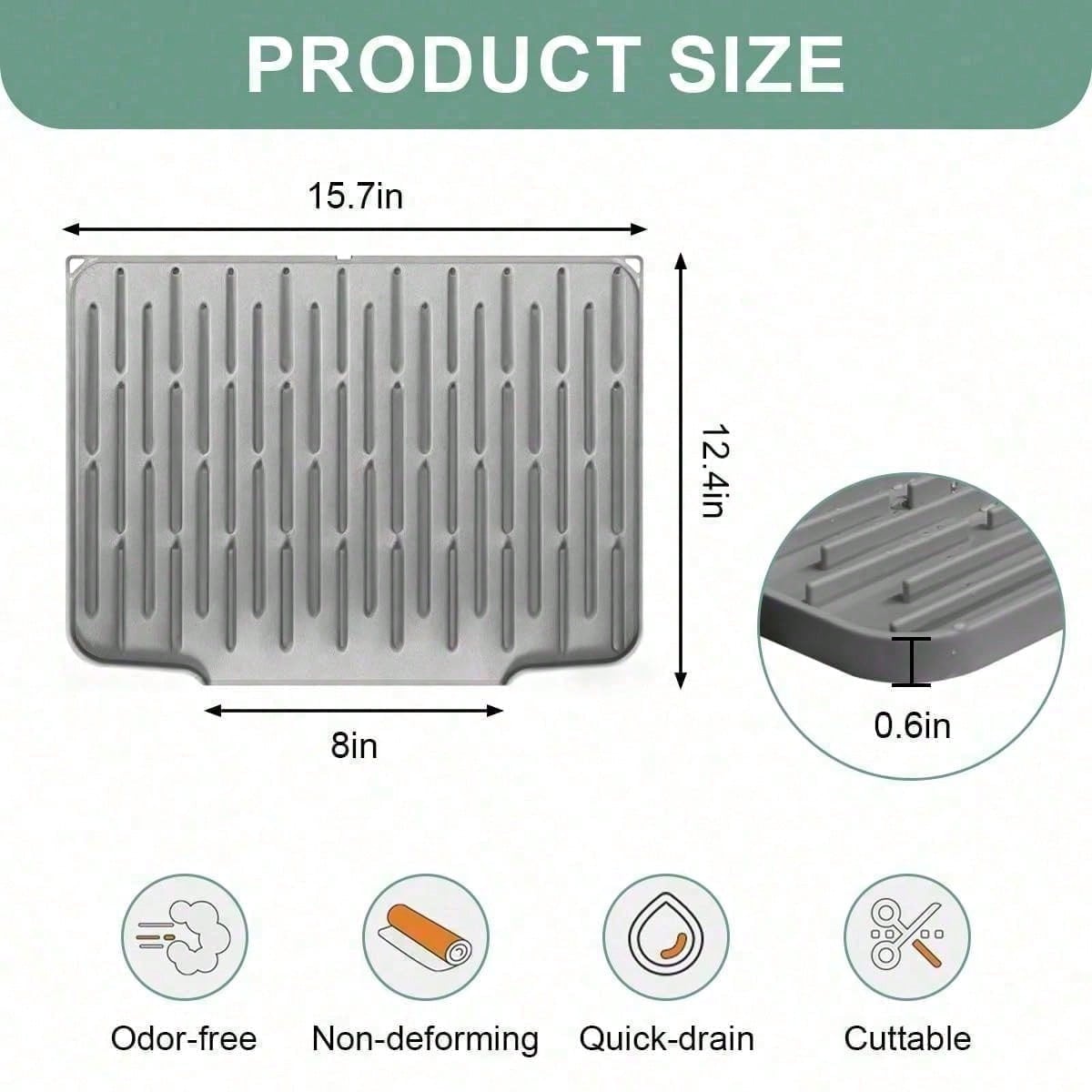 Non Slip Large Silicone Dish Draining Mat, Heat Resistant Sink Liner