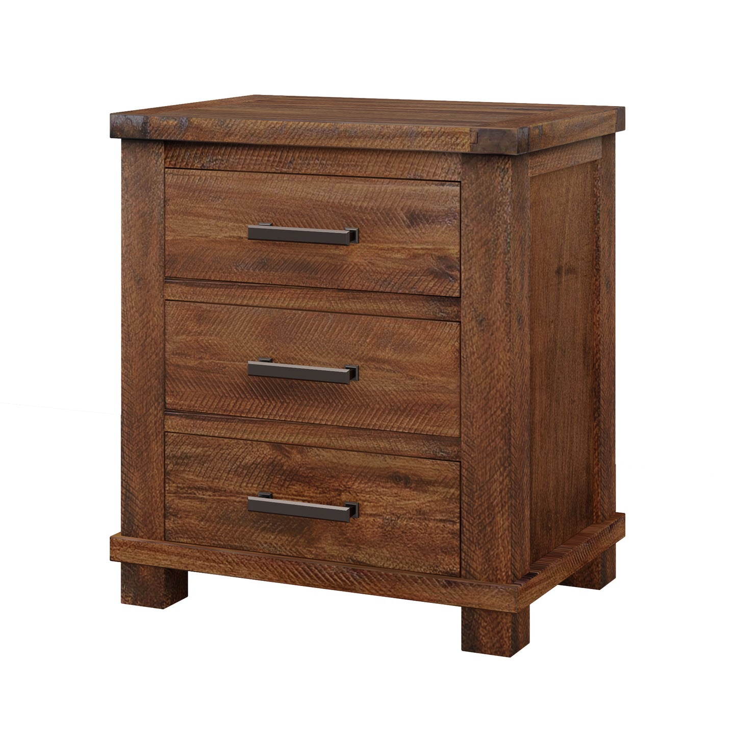 Rustic Three Drawer Reclaimed Solid Wood Farmhouse Nightstand Set Of