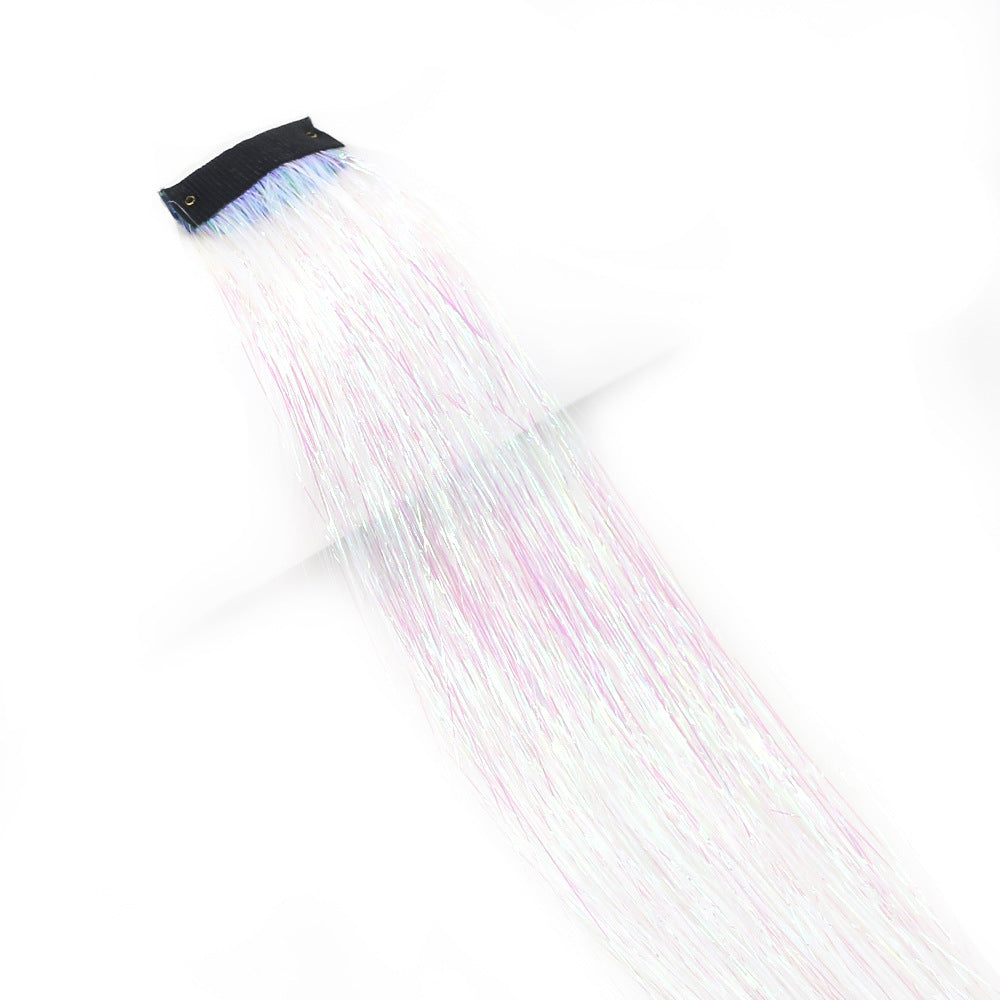Clip-In Rainbow Hair Extensions - Long Synthetic Wig with Gold Thread