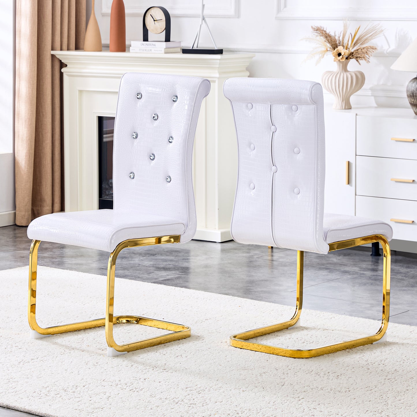 Set Of 4,Retro Alligator Skin Upholstered Dining Chairs,with Crystal
