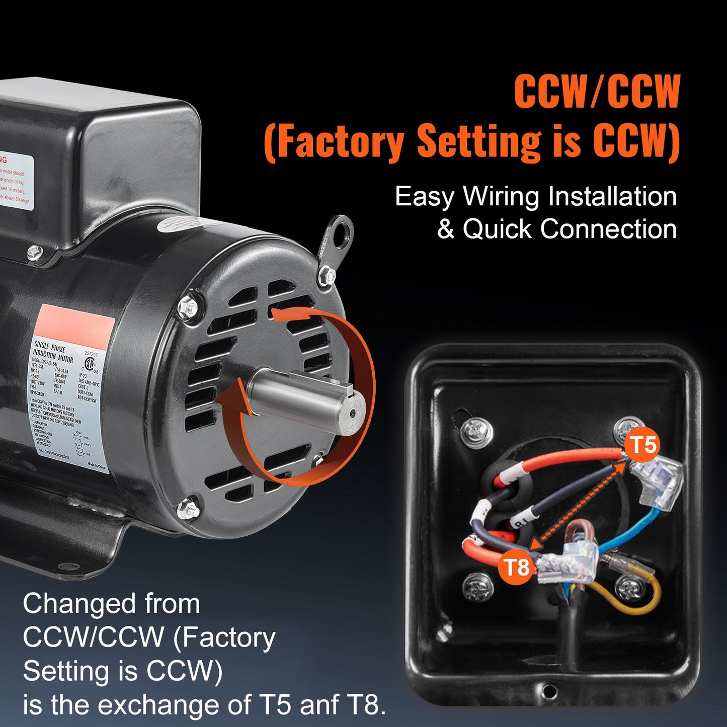 7.5HP Electric Air Compressor Motor 230V CW/CCW Rotation 184T Frame