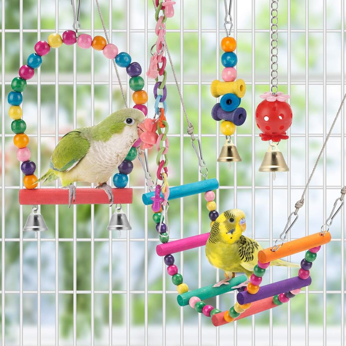 Colorful Bird Parakeet Toys Set with Swing Climbing Ladder Chewing Hammock