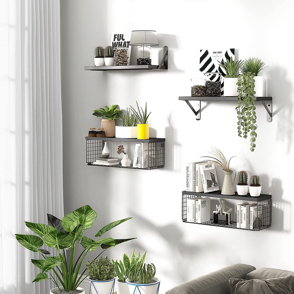 Wooden Shelf for Kitchen & Living Room Storage - 4-Tier Wall Rack