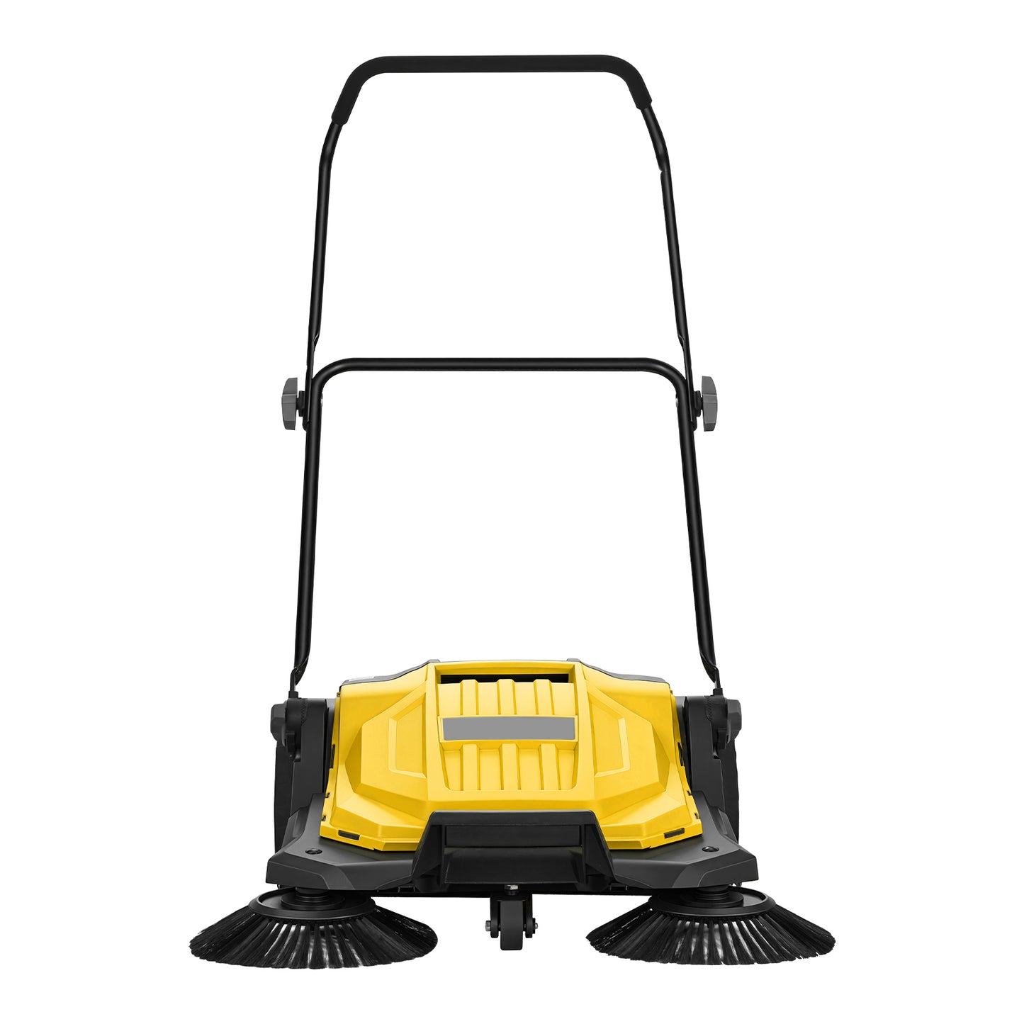 Manual Walk-Behind Floor Sweeper, 25.6 Inch Width, Waste Container, Foldable Handle - Yellow