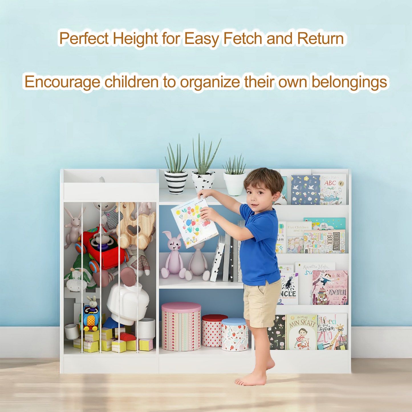3-in-1 Kids Bookshelf and Toy Storage - White