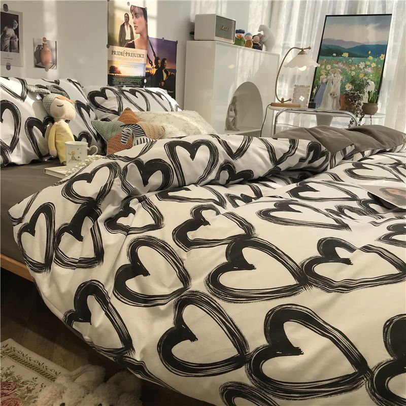 Washed Cotton Bedding Set - Four-Piece, Multiple Sizes & Patterns