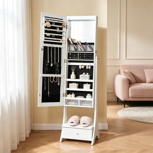 Vintage Jewelry Cabinet with Full-Length Mirror and 3 Shelves