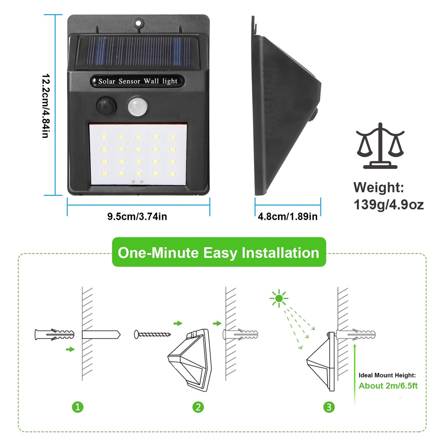 Outdoor Solar Motion Sensor Light with 20 LEDs Waterproof IP65 Garden Pathway