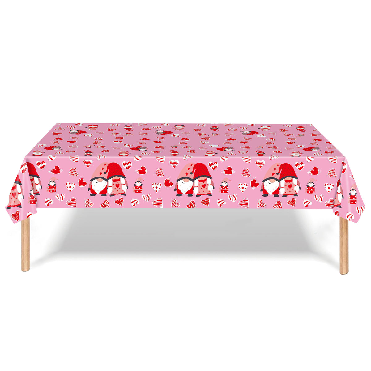 Valentine's Day Disposable Tablecloth - Heart & Love Gnome Design, 137x274cm, Party Table Cover