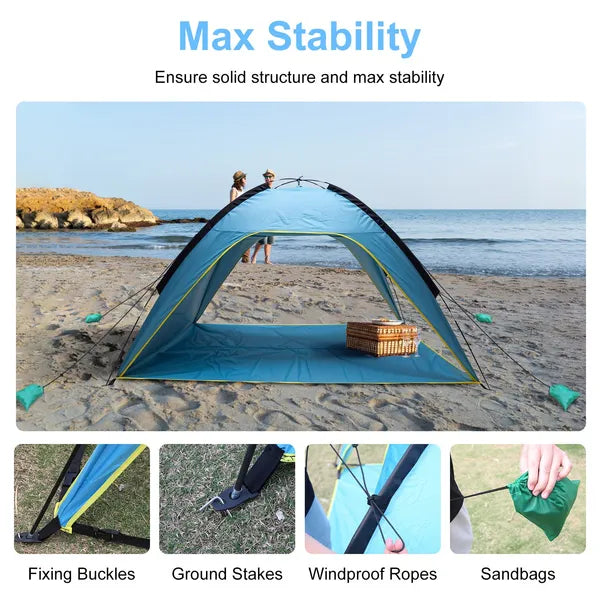 Beach Tent Sun Shelter with UV Protection - 6.9x6.9ft Canopy Tent for 4-6 Adults