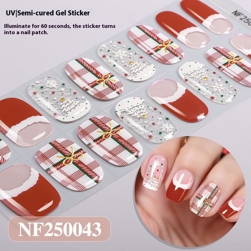 Semi-Cured Christmas Nail Stickers - Gel Nail Art Decals for Holiday Manicure
