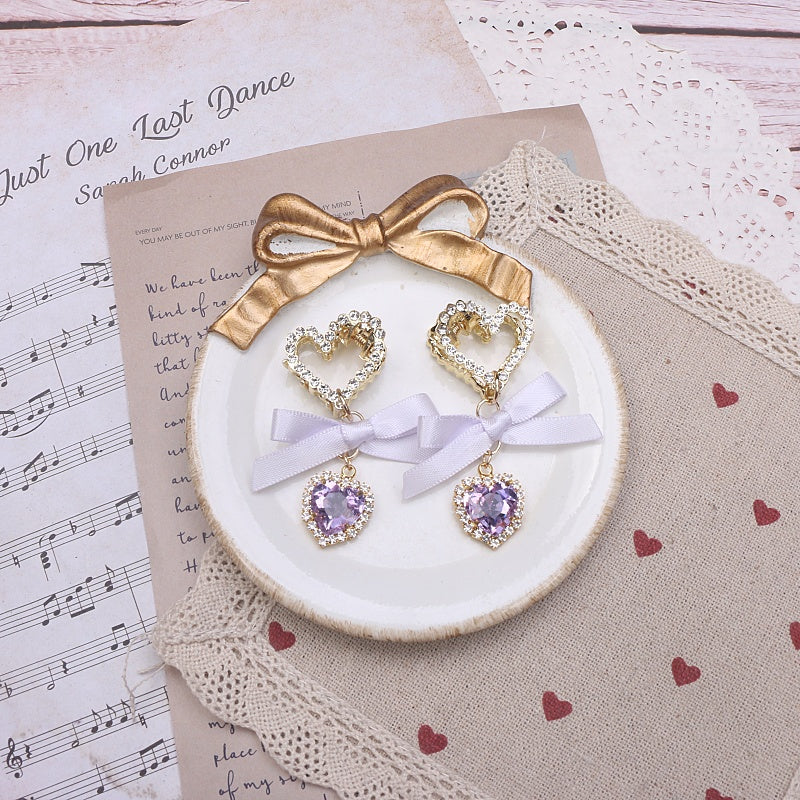 Rhinestone Heart Hair Bow Clip Pair