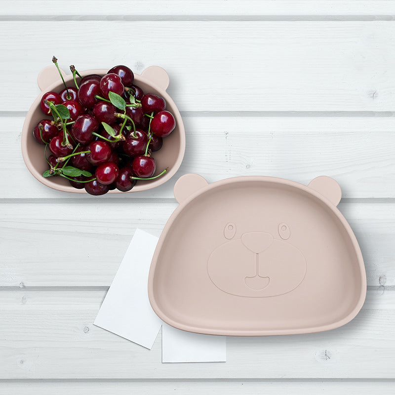 Children's Silicone Food Bowl and Plate Set with Suction Cup - Bear Design
