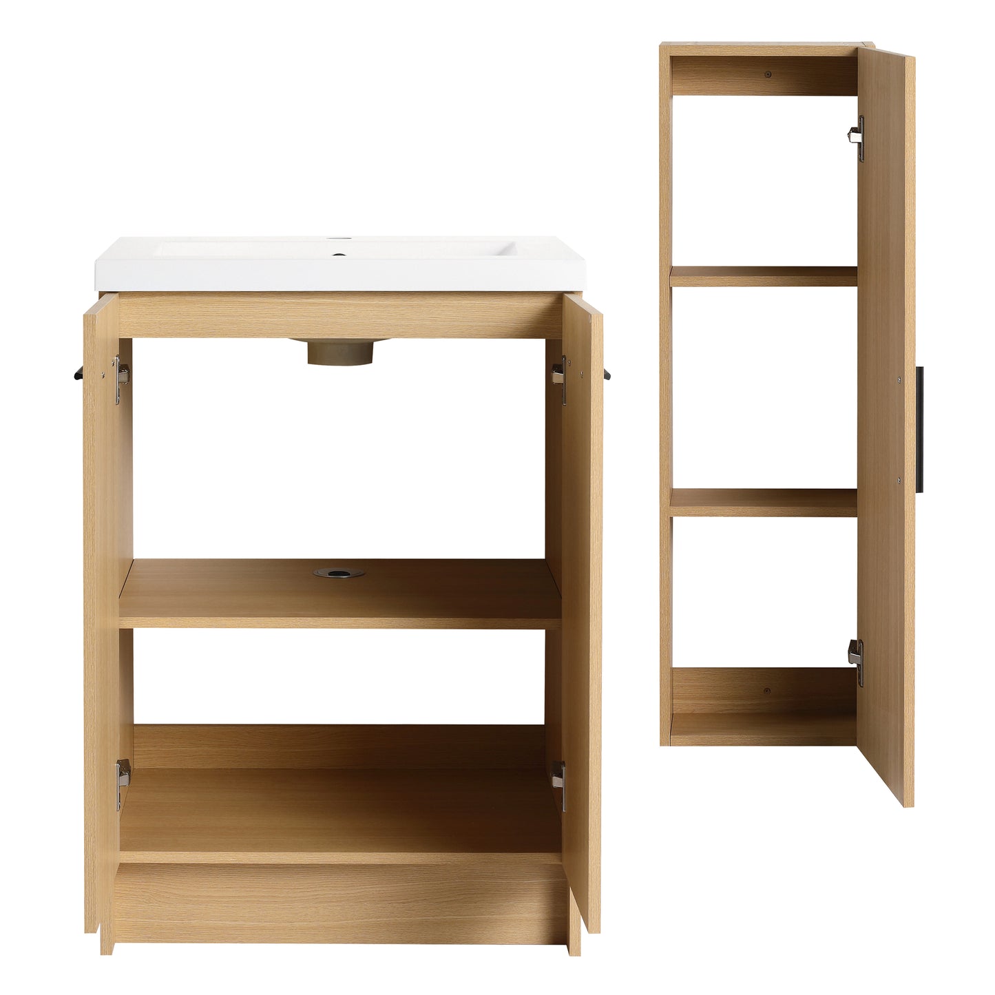 24" Freestanding Bathroom Vanity Set with Linen Cabinet - Light Oak