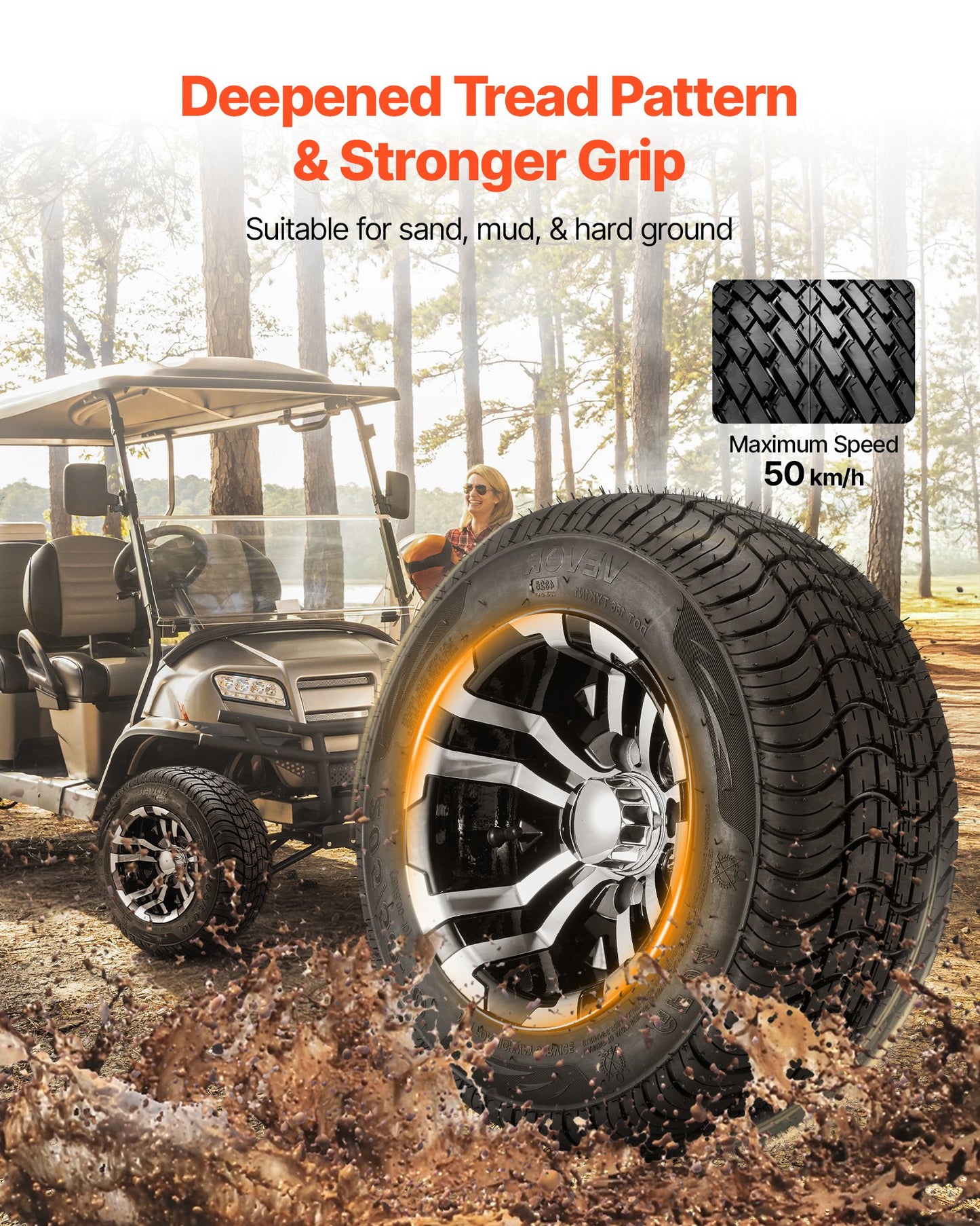 10-Inch Aluminum Alloy Golf Cart Wheels & Tires Set - All-Terrain 205/50-10 Fits EZGO Club Car Yamaha