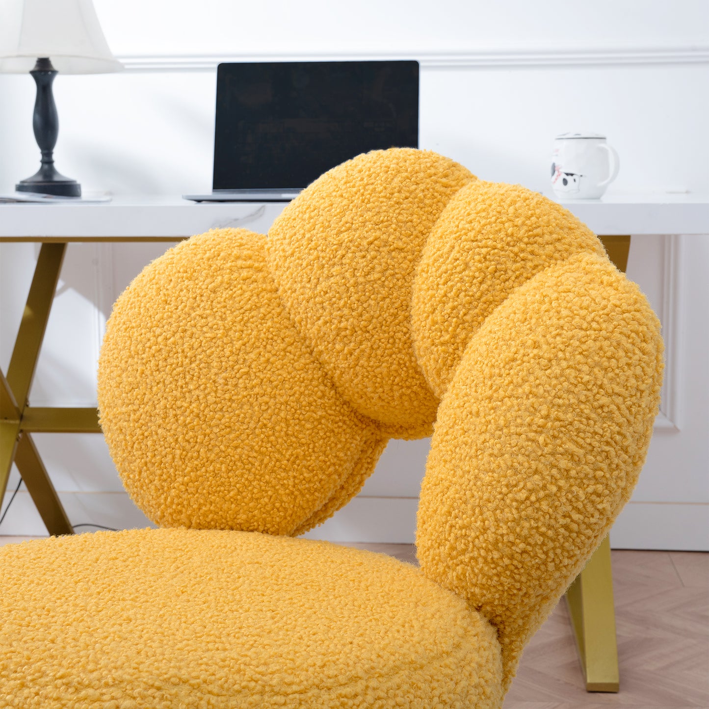 Height Adjustable 360° Swivel Chair - Yellow Teddy Fabric