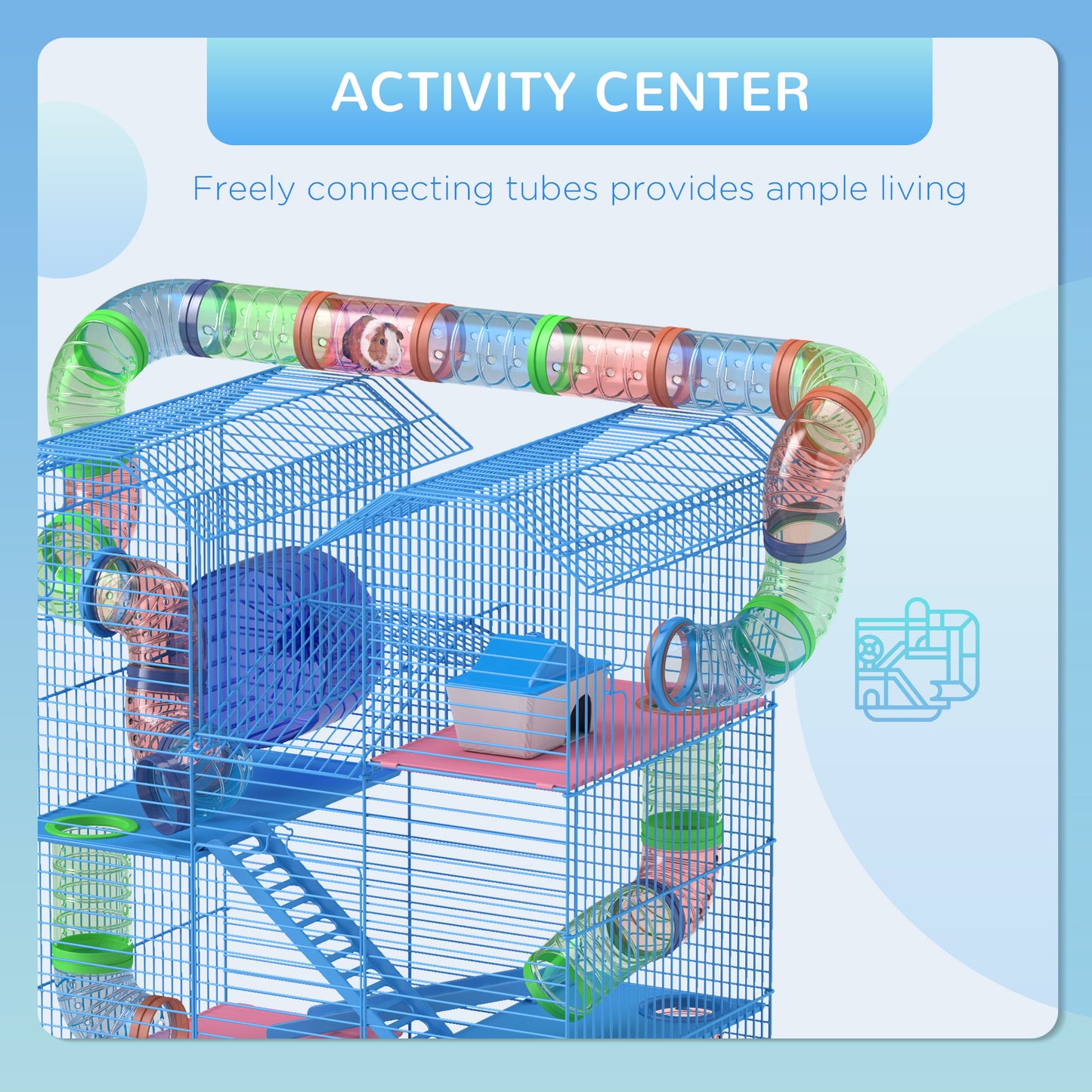 18.5-Inch Small Animal Hamster Cage with Tunnels Water Bottle and Exercise Wheel - Blue