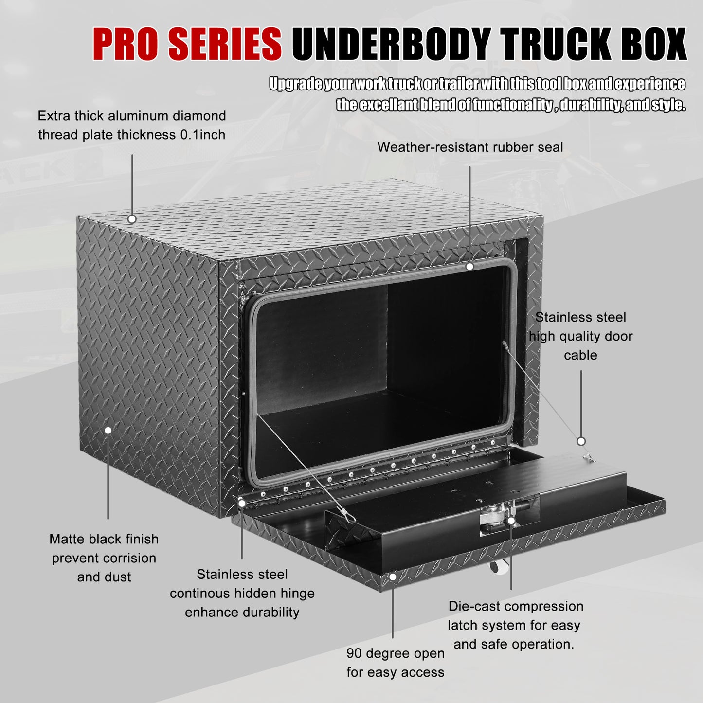 30 Inch Heavy Duty Aluminum Truck Tool Box - Waterproof Black