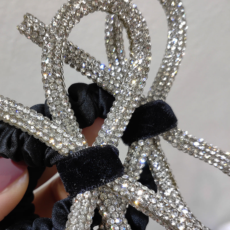 Shiny Diamond Bow Hair Tie - Silver