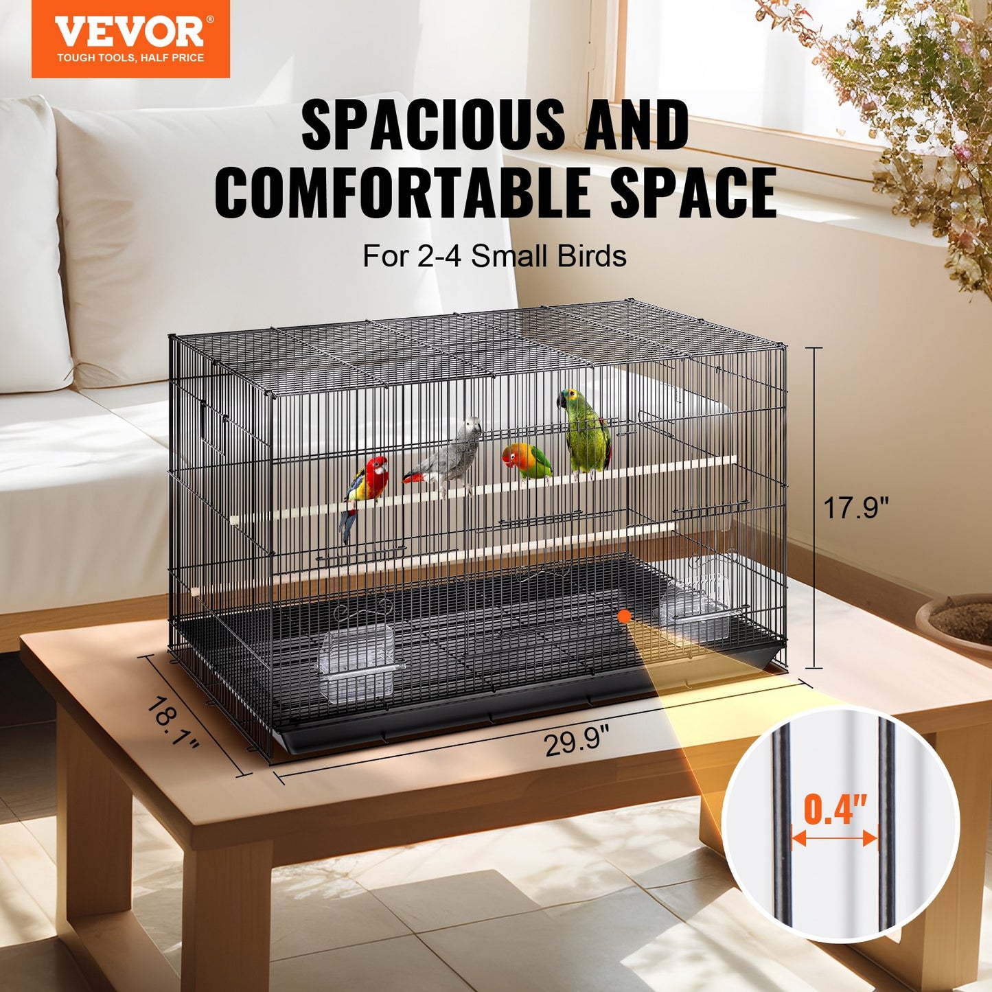 Large 30 Inch Metal Bird Cage with Rolling Stand for Parrots & Finches - Black