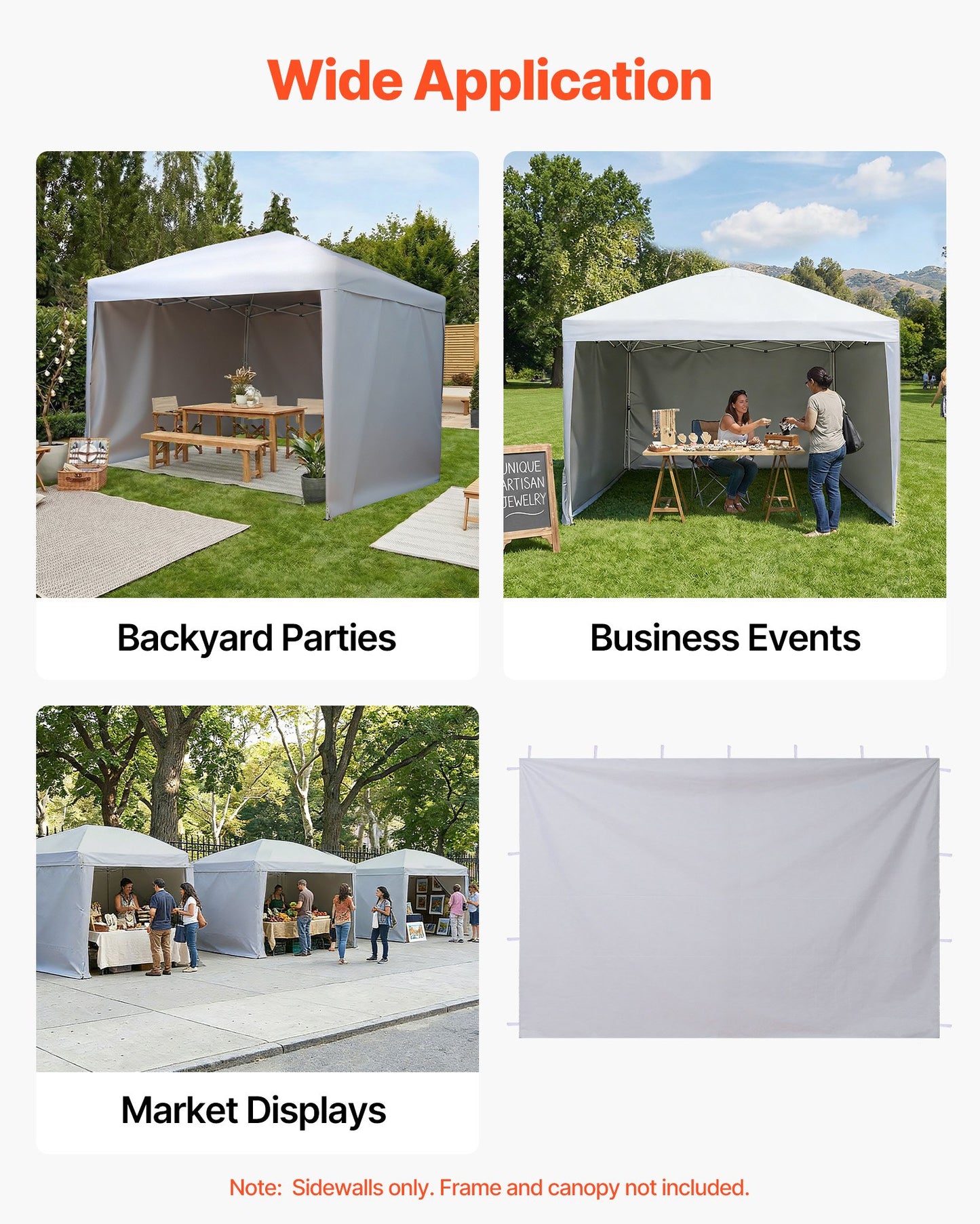 Waterproof Canopy Sidewalls for 10 Ft Pop Up Tent - White, Sun & Weather Protection