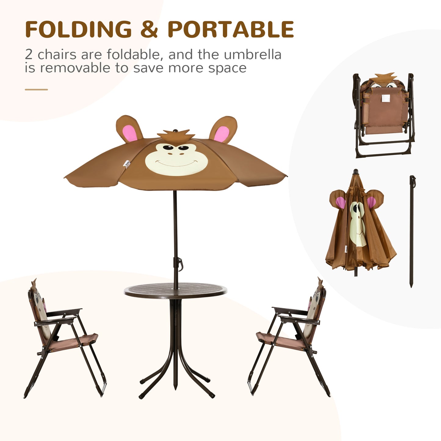 Kids Outdoor Table and Chair Set with Adjustable Umbrella - Brown
