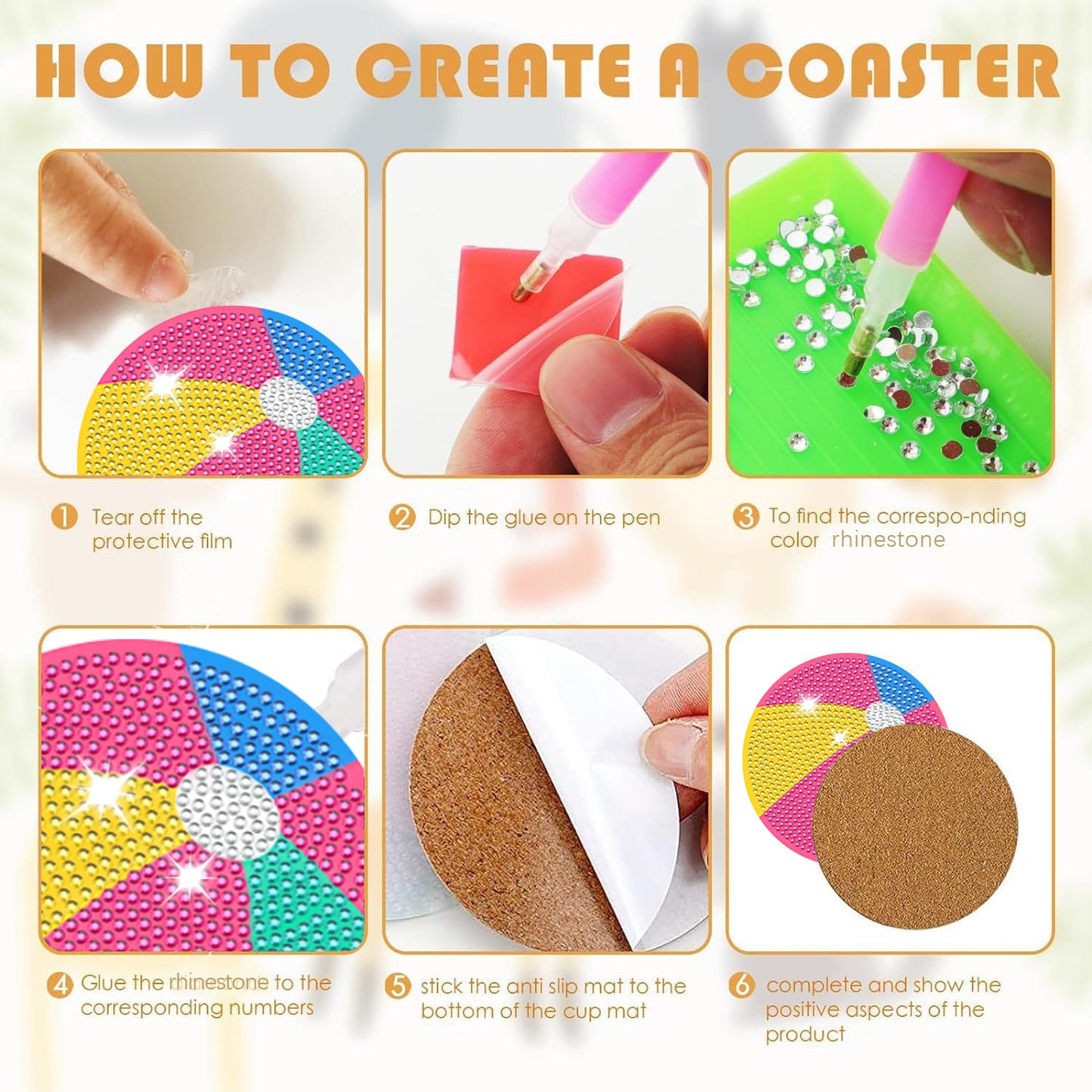 6-Pack Multi-Color Diamond Art Coasters - Acrylic