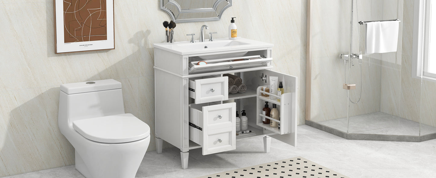 30'' Modern Bathroom Vanity with Sink & Storage - White