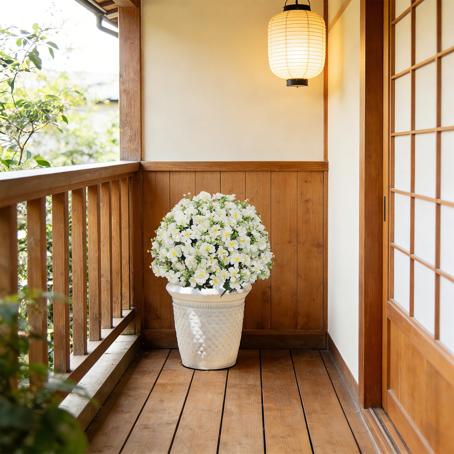 24-Inch Faux Flower Snow Lotus Potted Plant - UV-Resistant Decor