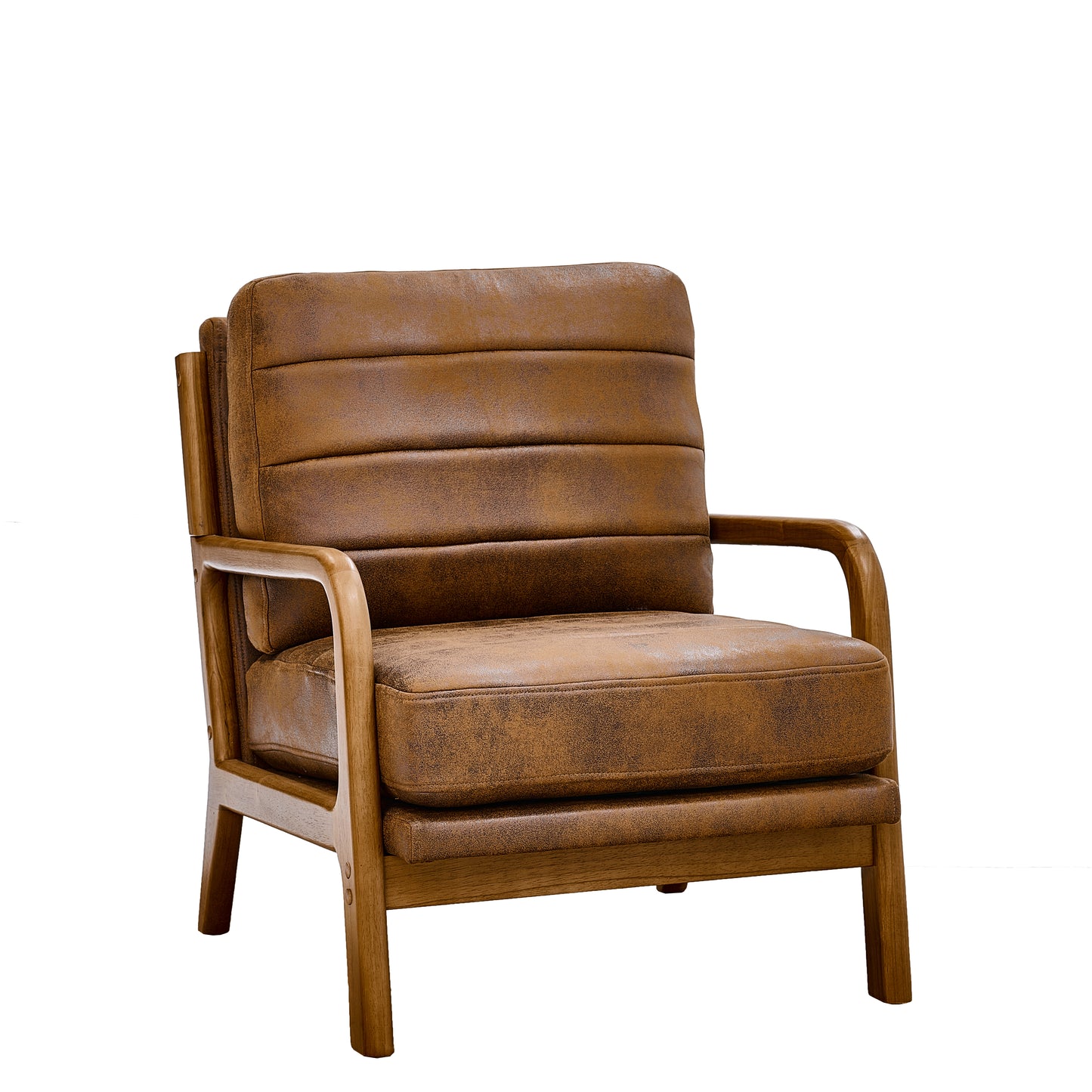Mid-Century Modern Wood Armchair with Foil Fabric - Light Brown