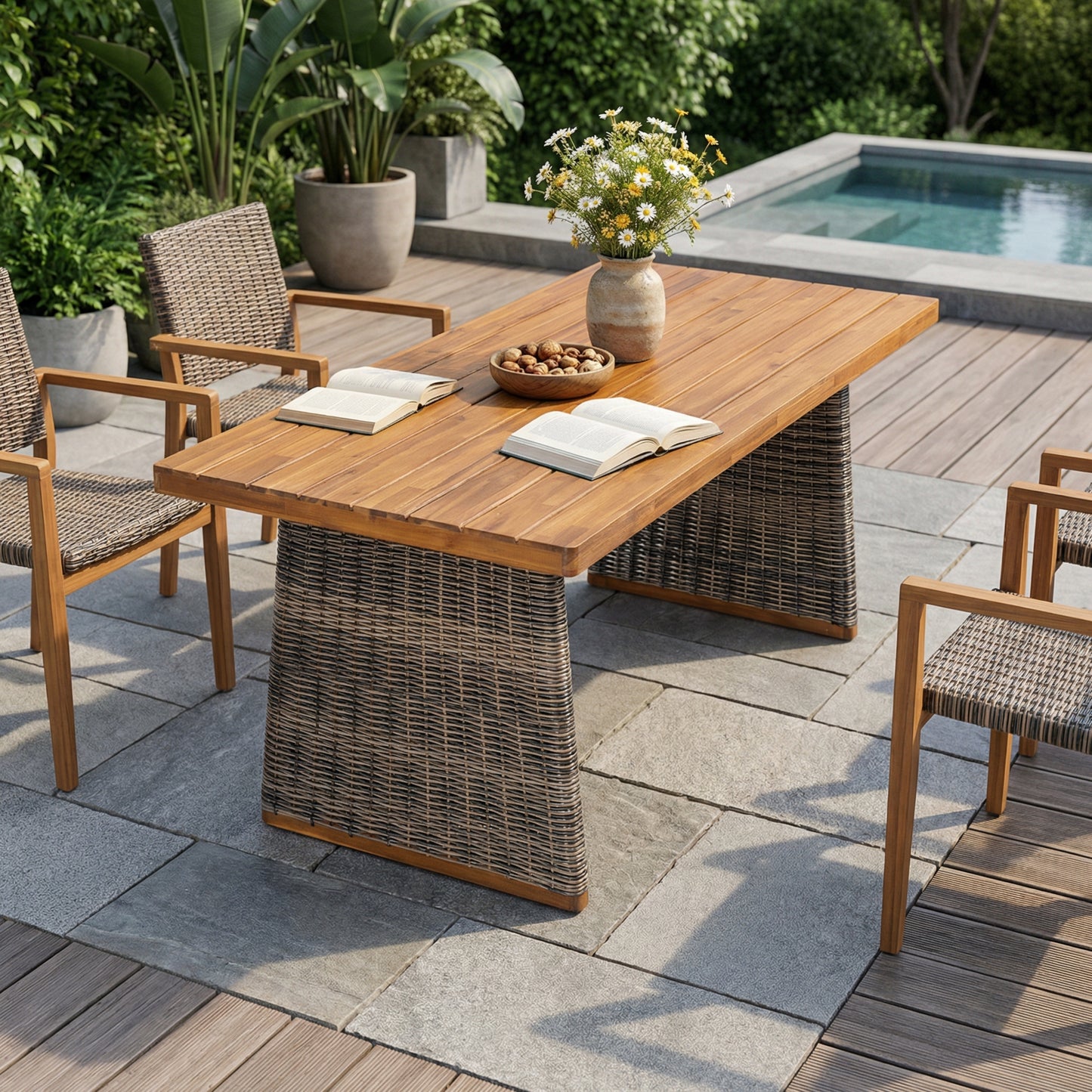 Outdoor Acacia Wood Dining Table - Grey Teak Finish